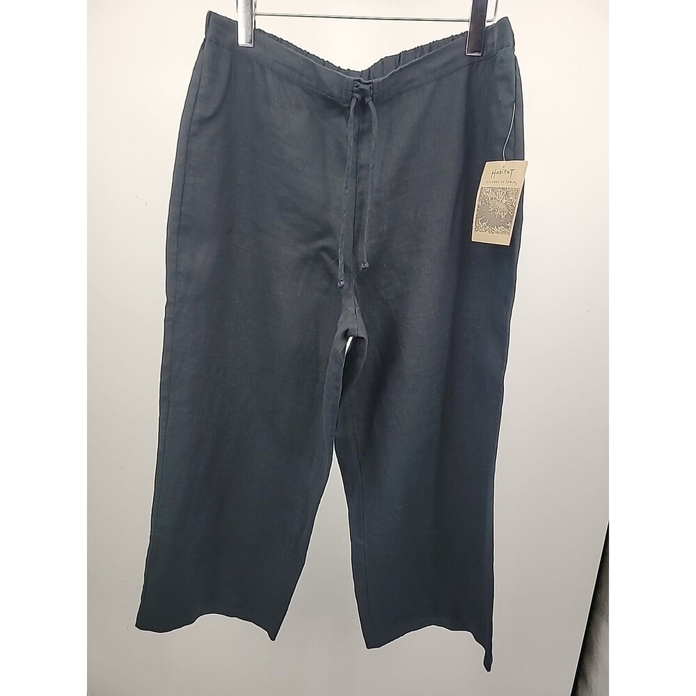 New Habitat Black Linen Crop Pants Sz L Beachy Vacation Resort Bohemian Cruise
